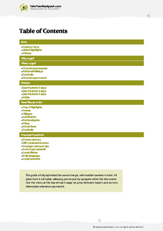 example page 2 from our offline Travel Guide for San Marino